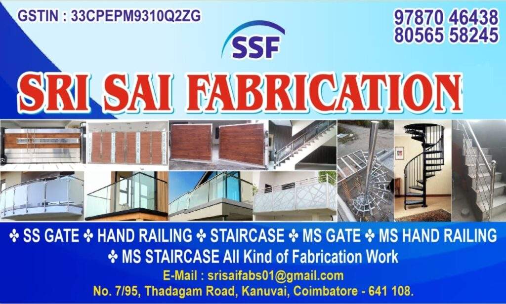 Contact details of Sri Sai Fabrication Coimbatore visiting card